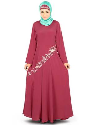 MyBatua Red Poly Crepe Islamic Wear For Women Arabian Style Muslim Abaya With Hijab 1