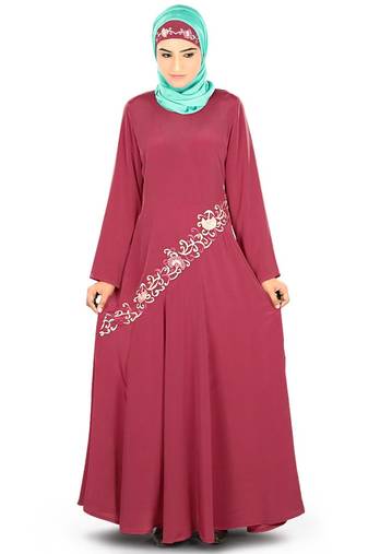 MyBatua Red Poly Crepe Islamic Wear For Women Arabian Style Muslim Abaya With Hijab