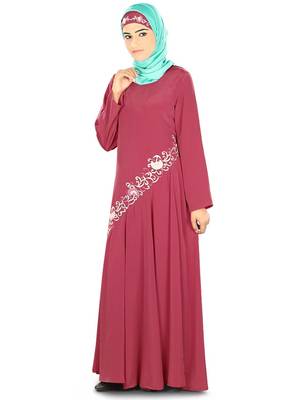 MyBatua Red Poly Crepe Islamic Wear For Women Arabian Style Muslim Abaya With Hijab 2