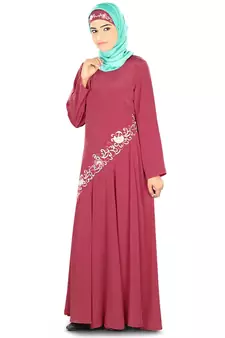MyBatua Red Poly Crepe Islamic Wear For Women Arabian Style Muslim Abaya With Hijab