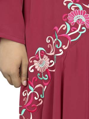 MyBatua Red Poly Crepe Islamic Wear For Women Arabian Style Muslim Abaya With Hijab 3