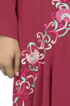 MyBatua Red Poly Crepe Islamic Wear For Women Arabian Style Muslim Abaya With Hijab