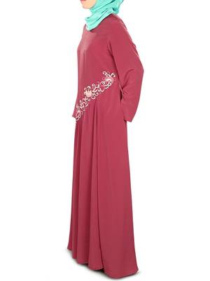 MyBatua Red Poly Crepe Islamic Wear For Women Arabian Style Muslim Abaya With Hijab 4