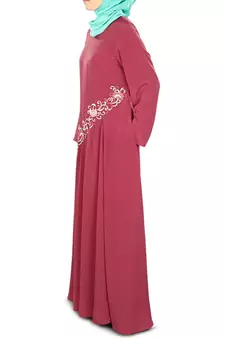 MyBatua Red Poly Crepe Islamic Wear For Women Arabian Style Muslim Abaya With Hijab