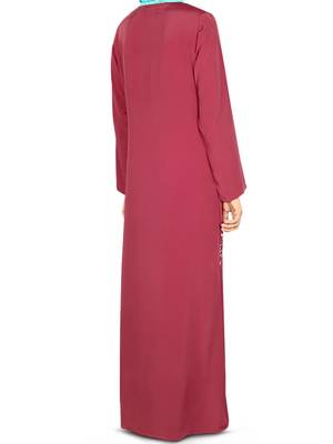 MyBatua Red Poly Crepe Islamic Wear For Women Arabian Style Muslim Abaya With Hijab 5