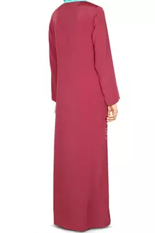 MyBatua Red Poly Crepe Islamic Wear For Women Arabian Style Muslim Abaya With Hijab