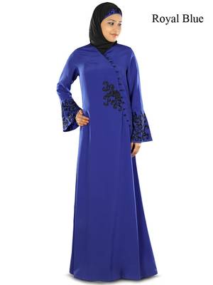 MyBatua Blue Poly Crepe Islamic Wear For Women Arabian Style Muslim Abaya With Hijab 1