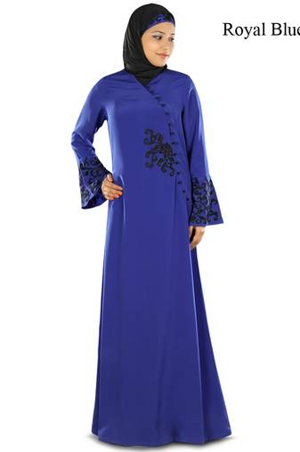 MyBatua Blue Poly Crepe Islamic Wear For Women Arabian Style Muslim Abaya With Hijab