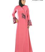 MyBatua Pink Poly Crepe Islamic Wear For Women Arabian Style Muslim Abaya With Hijab