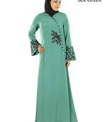 MyBatua Green Poly Crepe Islamic Wear For Women Arabian Style Muslim Abaya With Hijab