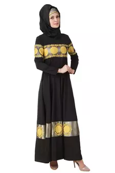 MyBatua Black Polyester Islamic Wear For Women Arabian Style Muslim Abaya With Hijab