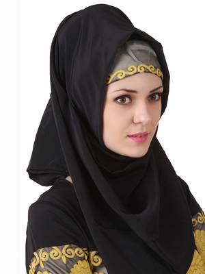 MyBatua Black Polyester Islamic Wear For Women Arabian Style Muslim Abaya With Hijab 5