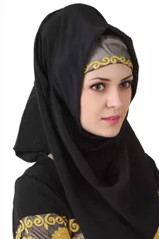 MyBatua Black Polyester Islamic Wear For Women Arabian Style Muslim Abaya With Hijab