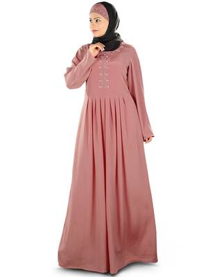 MyBatua Peach Polyester Islamic Wear For Women Arabian Style Muslim Abaya With Hijab 1