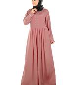 MyBatua Peach Polyester Islamic Wear For Women Arabian Style Muslim Abaya With Hijab