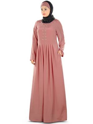 MyBatua Peach Polyester Islamic Wear For Women Arabian Style Muslim Abaya With Hijab 2