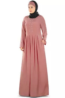 MyBatua Peach Polyester Islamic Wear For Women Arabian Style Muslim Abaya With Hijab