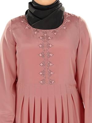 MyBatua Peach Polyester Islamic Wear For Women Arabian Style Muslim Abaya With Hijab 3