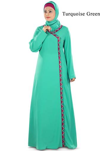 MyBatua Turqoise Poly Crepe Islamic Wear For Women Arabian Style Muslim Abaya With Hijab