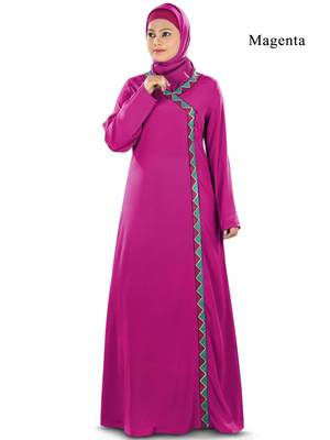 MyBatua Magenta Poly Crepe Islamic Wear For Women Arabian Style Muslim Abaya With Hijab 1