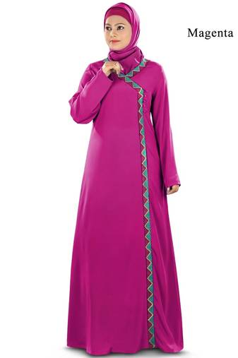 MyBatua Magenta Poly Crepe Islamic Wear For Women Arabian Style Muslim Abaya With Hijab