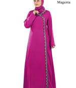 MyBatua Magenta Poly Crepe Islamic Wear For Women Arabian Style Muslim Abaya With Hijab