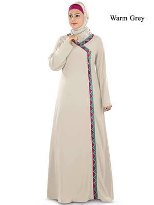 MyBatua Grey Poly Crepe Islamic Wear For Women Arabian Style Muslim Abaya With Hijab 1
