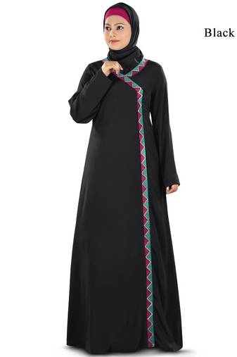 MyBatua Black Poly Crepe Islamic Wear For Women Arabian Style Muslim Abaya With Hijab