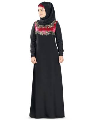 MyBatua Black Poly Crepe Islamic Wear For Women Arabian Style Muslim Abaya With Hijab 1