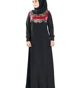 MyBatua Black Poly Crepe Islamic Wear For Women Arabian Style Muslim Abaya With Hijab