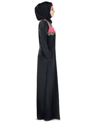 MyBatua Black Poly Crepe Islamic Wear For Women Arabian Style Muslim Abaya With Hijab 3