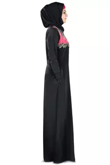 MyBatua Black Poly Crepe Islamic Wear For Women Arabian Style Muslim Abaya With Hijab