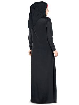 MyBatua Black Poly Crepe Islamic Wear For Women Arabian Style Muslim Abaya With Hijab 4