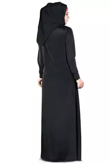 MyBatua Black Poly Crepe Islamic Wear For Women Arabian Style Muslim Abaya With Hijab