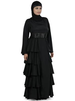 MyBatua Black Polyester Islamic Wear For Women Arabian Style Muslim Abaya With Hijab 1