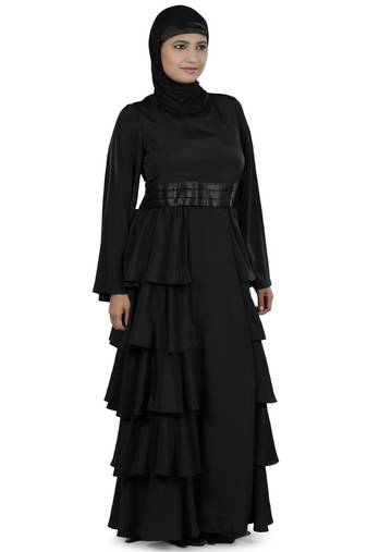 MyBatua Black Polyester Islamic Wear For Women Arabian Style Muslim Abaya With Hijab