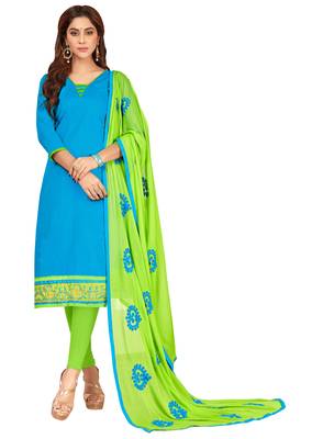 Blue Embroidered Cotton Salwar With Dupatta 1