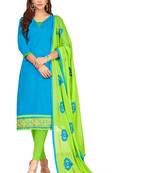 Blue Embroidered Cotton Salwar With Dupatta