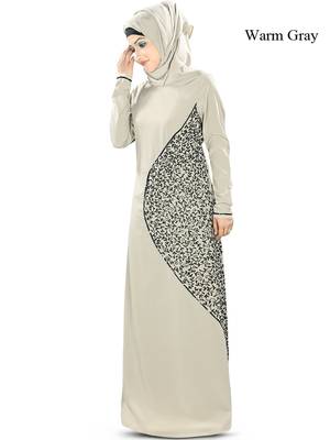 MyBatua Grey Poly Crepe Islamic Wear For Women Arabian Style Muslim Abaya With Hijab 1
