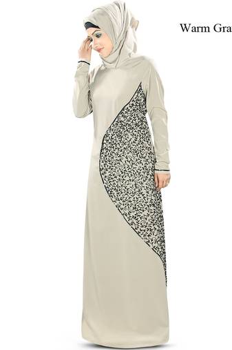 MyBatua Grey Poly Crepe Islamic Wear For Women Arabian Style Muslim Abaya With Hijab