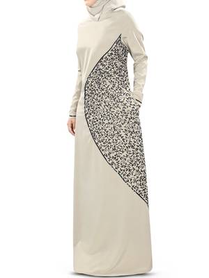 MyBatua Grey Poly Crepe Islamic Wear For Women Arabian Style Muslim Abaya With Hijab 3