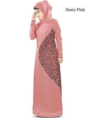 MyBatua Pink Poly Crepe Islamic Wear For Women Arabian Style Muslim Abaya With Hijab 1