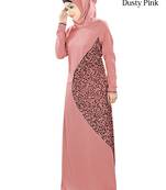 MyBatua Pink Poly Crepe Islamic Wear For Women Arabian Style Muslim Abaya With Hijab