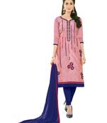 Pink Embroidered Cotton Salwar With Dupatta