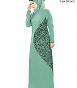 MyBatua Green Poly Crepe Islamic Wear For Women Arabian Style Muslim Abaya With Hijab