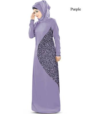 MyBatua Purple Poly Crepe Islamic Wear For Women Arabian Style Muslim Abaya With Hijab 1