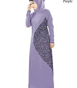 MyBatua Purple Poly Crepe Islamic Wear For Women Arabian Style Muslim Abaya With Hijab