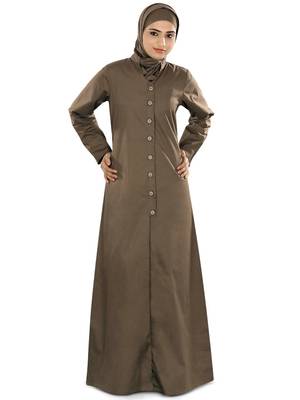 MyBatua Beige Cotton Islamic Wear For Women Arabian Style Muslim Abaya With Hijab 1