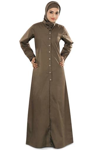MyBatua Beige Cotton Islamic Wear For Women Arabian Style Muslim Abaya With Hijab