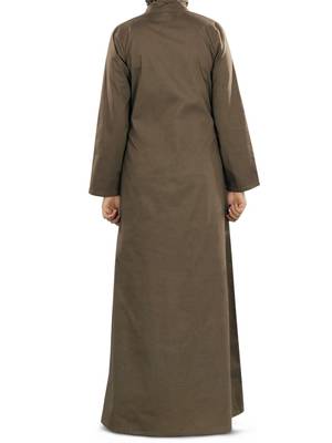 MyBatua Beige Cotton Islamic Wear For Women Arabian Style Muslim Abaya With Hijab 3